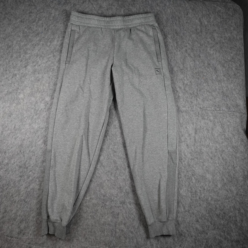 Puma Pant Men Large Gray Heathered Fleece Jogger Elastic Waist Athleisure